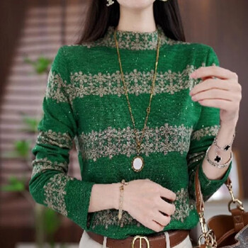 Fashionable and foreign-style, fashionable pullover long-sleeved velvet sweater, elegant autumn and winter loose and versatile french bottoming shirt for women, green xl, recommended 110-125 catties