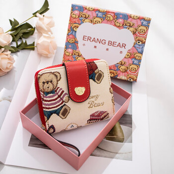 Little bear attachment women's wallet multi-card slot multi-function coin purse fashion short wallet christmas new year gift christmas gift