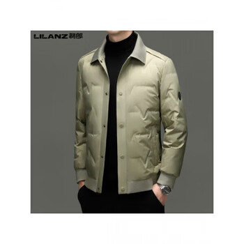 Lilanz men's lightweight down jacket winter middle-aged men's lapel casual business thickened warm jacket khaki yr9870 l (175) size (recommended 130-145 pounds)