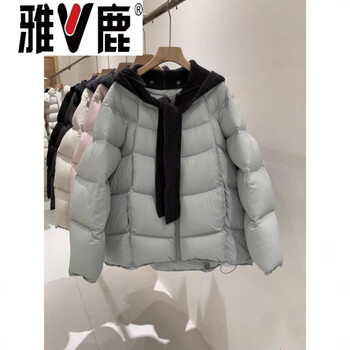 Yalu knitted hooded down jacket for women in winter korean mid-length loose thickened warm versatile 90 white duck down jacket trendy light blue high-end western style down jacket for small people