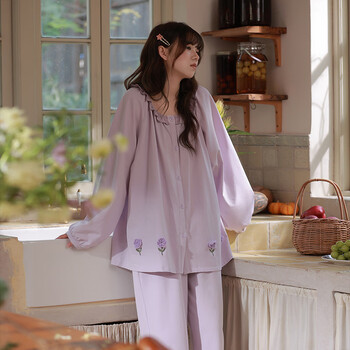 Mrs. slee sleep tight pajamas women's pure cotton long sleeves 2026 new purple romantic gentle wind giant good-looking large size can be weared outside home clothes m8493 l