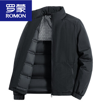 Romon autumn and winter men's down jacket 2025 new thick warm loose executive jacket winter stand collar versatile jacket black down m recommended 80-105 catties