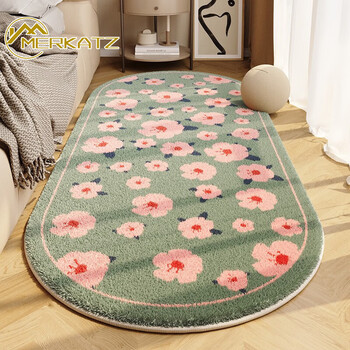 Melkatz bedside blanket washed lamb's velvet bedside blanket bedroom anti-fall living room machine washable sitting and sleeping four seasons flowers washed lamb's velvet carpet - oval 100*200cm