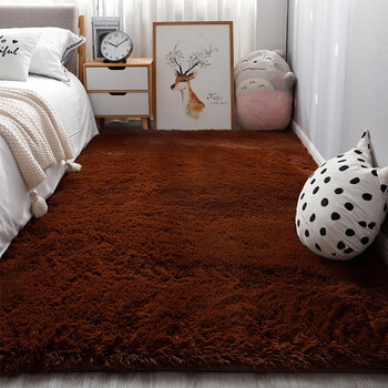 Fantasy big red wedding carpet bedroom bedside mat thickened plush wedding room decoration layout full bed front and foot mats under the bed brown 160x50 cm