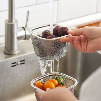 Yusenyi square kitchen filter bowl washing rice cup washing fruit control frying bowl leak basin square stainless steel drain basket single pack