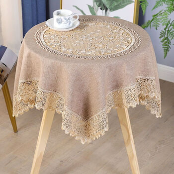 Fantasy high-end tablecloth modern simple rectangular fresh solid color stitching hollow lace coffee table dining table round tablecloth good luck brown color 145x195cm rectangular