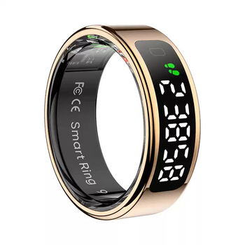 He jiangong r digital r11 smart ring screen display heart rate pedometer sleep monitoring waterproof bluetooth ring rose gold gesture control/smart digital display with charging compartment no. 8