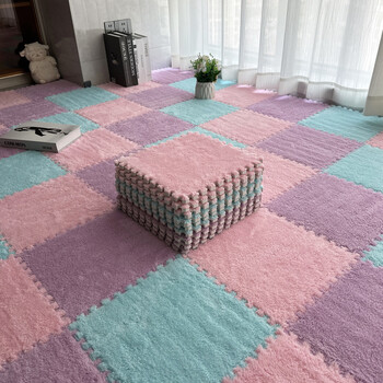 Fantasy removable and washable room carpet bedroom thickened soundproof anti-fall floor mat to keep warm in winter and can be cut to the bedside pink purple blue 30x30x1.0cm thick 10 pieces