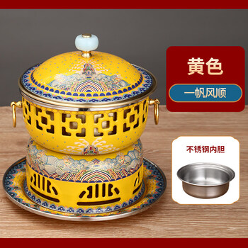Tuojin imported quality cloisonné copper hot pot from germany, single alcohol stove, small hot pot, one person, one pot, small copper pot fire, extra thick yellow bottom, smooth sailing <stainless steel liner> + enlarged fuel tank + 1 inch