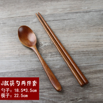 Shantou lincun spoon set japanese-style wooden chopsticks spoon set portable outdoor adult tableware 3-piece set commercial gift 3.5cm spoon + chopsticks 1 set no specifications