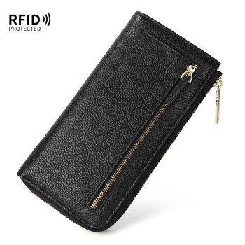 Other/other foreign trade original orders pure cowhide women's long zipper wallet with large capacity for mobile phone genuine leather anti-degaussing thin wallet black