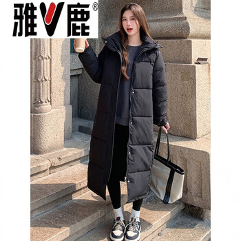 Yalu winter long down jacket women 2026 new extra long over the knee duck down thickened hooded jacket loose korean style chinese drama black m recommended 105-125 catties