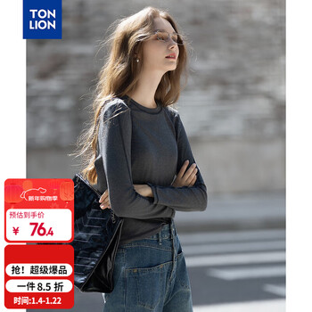 Tonlion 2025 autumn and winter women's round neck contrast color topstitch design knitted bottoming shirt