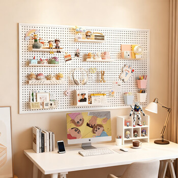 Quanpin house metal hole board storage rack computer dormitory living room wall display storage rack with hook white 46