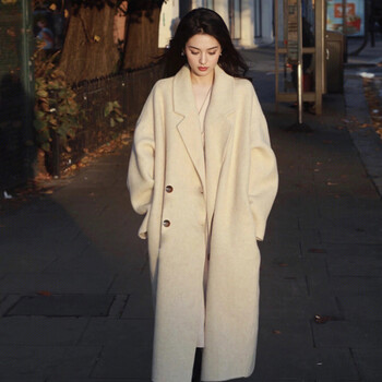 Garnuo oatmeal color double-sided wool coat for women mid-length autumn and winter new high-end small hepburn style woolen coat oatmeal color s 80-110 catties