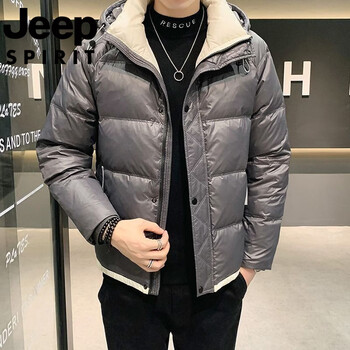 Jeep jeep international brand men's down jacket 2025 new winter short lightweight hooded white duck down casual jacket khaki m about 105 jin