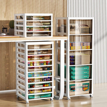 Fantasy desktop storage box drawer-type office under-desk 4-file storage cabinet student dormitory stationery storage cabinet brown drawer + tall seven-layer free universal wheel