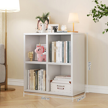 Pupan solid wood low bookcase home bookshelf balcony storage rack floor living room storage cabinet locker bay window lattice cabinet 24 deep丨warm white two layers 4 grids (length 60 depth 24 height 65)