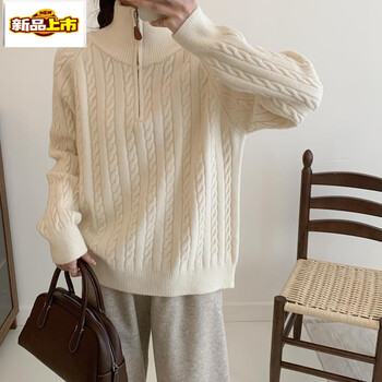 Chudiai white half-zip turtleneck sweater for women in autumn and winter new style thickened inner matching coat twist pullover bottoming shirt top off-white m 90-110 catties