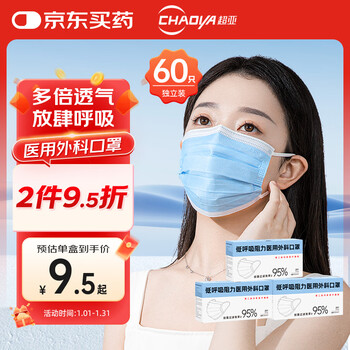 Chaoya low respiratory resistance medical surgical mask three-layer protective autumn and winter anti-allergic blue sheet dust mask 60 pieces