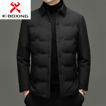 Kbxng jinba winter white duck down men's down jacket business simple dad wear trendy lapel 90 velvet warm jacket for men black l 175