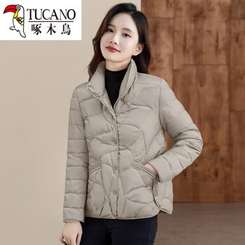 Woodpecker (tucano) lightweight lining down jacket for women 2026 new winter high-end women's style fashionable short warm jacket light gray (risk) l 126-136 catties