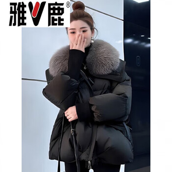 Yalu fox large fur collar short down jacket women's winter new style western-style high-end small white duck down warm jacket black fox fur collar 2xl recommended 150-170 catties