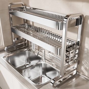 Benwang (bw) 304 stainless steel kitchen sink rack multi-functional drain rack and dish storage rack above the sink main picture best-selling model - anti-oxidation stainless steel double-layer 86cm sink rack + luxurious complete equipment