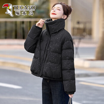 Woodpecker high-end sequined down jacket for women 2026 winter new style small lamb fur lapel style thickened jacket black s recommended 85--110 catties