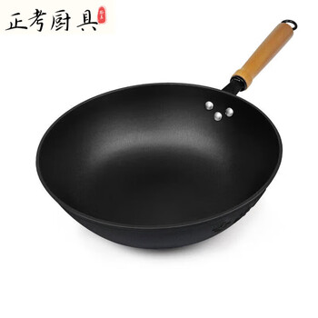 Tuojin cast iron pot, iron pot, old-fashioned cast iron pot, uncoated wok, cooking pot, gas stove, induction cooker, universal household spoon, flat bottom (ordinary pot bottom) without words 30cm
