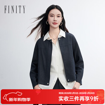 Finity 26 new spring new short coat simple navy blue round neck short top for women navy blue s