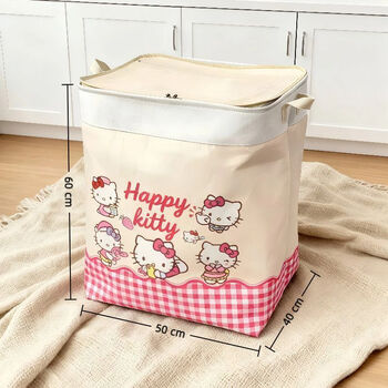 Fantasy 120-liter canvas princess style light pink hellokitty (double zipper with steel ring upgraded version) storage box 120-liter storage basket (pink kt cat)