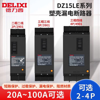 Delixi plastic case circuit breaker dz15le three-phase four-wire leakage protection switch 100a63a protector air switch 100a 4p