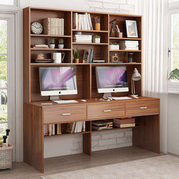 Yusenyi simple solid wood computer desk and bookcase integrated for student bedroom desk and bookshelf combination office double writing desk royal solid wood including installation 100x60x185cm