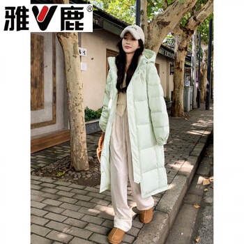 Yalu 2026 new thickened long down jacket for women high-end white duck down loose cold-resistant knee-length warm jacket cheese cheese milk green - down filling 300g + best-selling color xs under 100 pounds