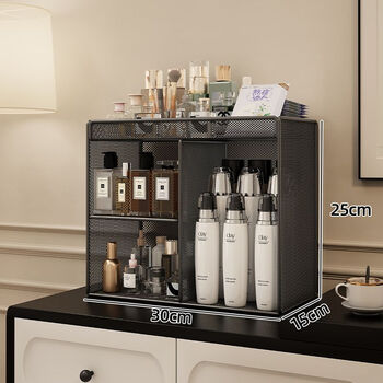 Fantasy cosmetics storage rack women's dressing table multi-layer perfume and skin care product storage rack ins bedroom desktop storage rack black makeup rack square model