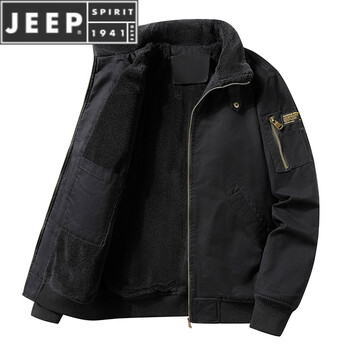 Jeep spirit men's jacket winter plus velvet thickened warm jacket trendy handsome versatile fashionable workwear cotton top black plus velvet 3xl