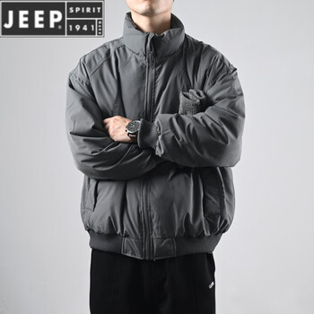 Jeep spirit2026 new stand collar extreme cold down jacket men's loose casual warm japanese retro jacket couple versatile winter dark gray m -130 jin