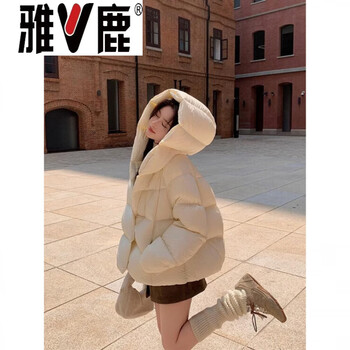 Yalu cloud puff soft down jacket women's short korean style loose hooded 90 new national standard white duck down 2026 winter new style cheese white s reference 90-125 jin