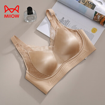 Miiow new satin french lace underwear women's small breast gathering qiji red seamless fixed cup bra liquid foundation 3xl 42-95 recommended 150-170 catties