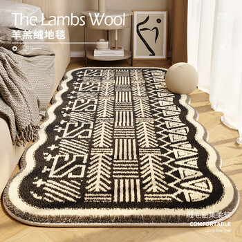 Fantasy modern bedroom bedside blanket black and white irregular shaped small wave bed front mat light luxury high-end carpet line kite point plastic base lambswool + small wave shaped 60x160cm