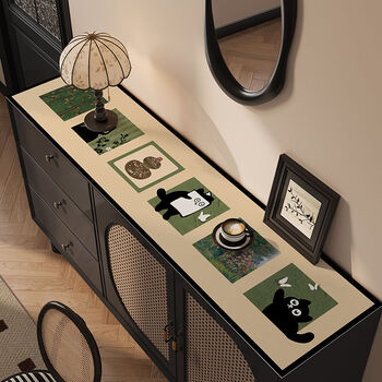 Fantasy style sideboard mat, shoe cabinet, tv cabinet table mat, cute cat 5 leather 40x160cm (thick leather)
