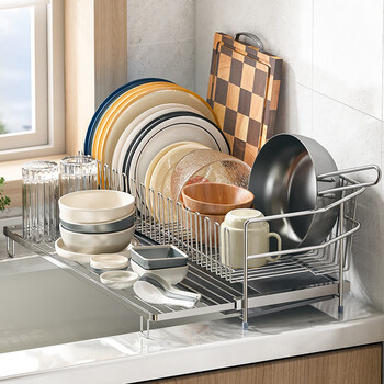 Wing fantasy extendable 304 stainless steel narrow drainage bowl rack retractable bowl and chopsticks dish washing sink tableware storage rack extendable 304 stainless steel narrow bowl and chopstick basket