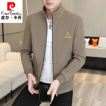 Pierre cardin 2025 stand collar men's jacket new spring and autumn trendy jacket zipper business casual gown jacket top pin 9806 coffee m 90-105 jin