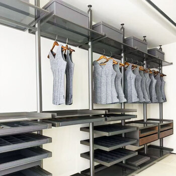 Zhong zhang guan minimalist light luxury customized aluminum alloy column glass laminate cloakroom rack walk-in modern simple overall wardrobe gray assembly