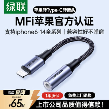 Greenlink headphone adapter mfi certified audio converter lightning to 3.5 adapter mobile phone/tablet suitable for apple iphone14/13/12/ipad