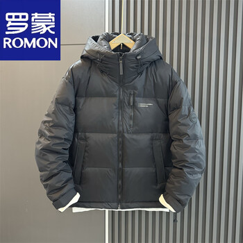 Luo meng thickened white duck down winter new hooded down jacket men's solid color casual youth warm top trendy jacket black l 115-125 catties