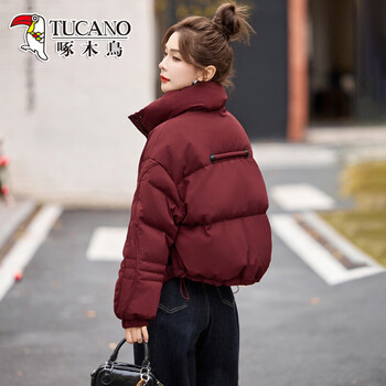 Woodpecker short down jacket women's small winter clothing 2026 new korean fashion stand collar white duck down jacket high-end jacket angora red s 85-105 catties