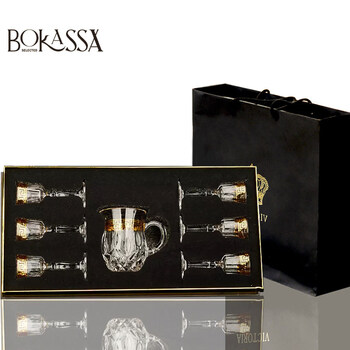 High-end light luxury white wine glass wine dispenser glass wine set set household exquisite high-footed small wine glass spirit cup (1 pot 6 cups) 100ml wine divider + 15ml white wine glass