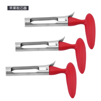 Pkfc stainless steel apple corer, apple cutting tool, household roasted pear, pear core, fruit, pear and snow pear corer, stainless steel core remover, red, 3 pieces